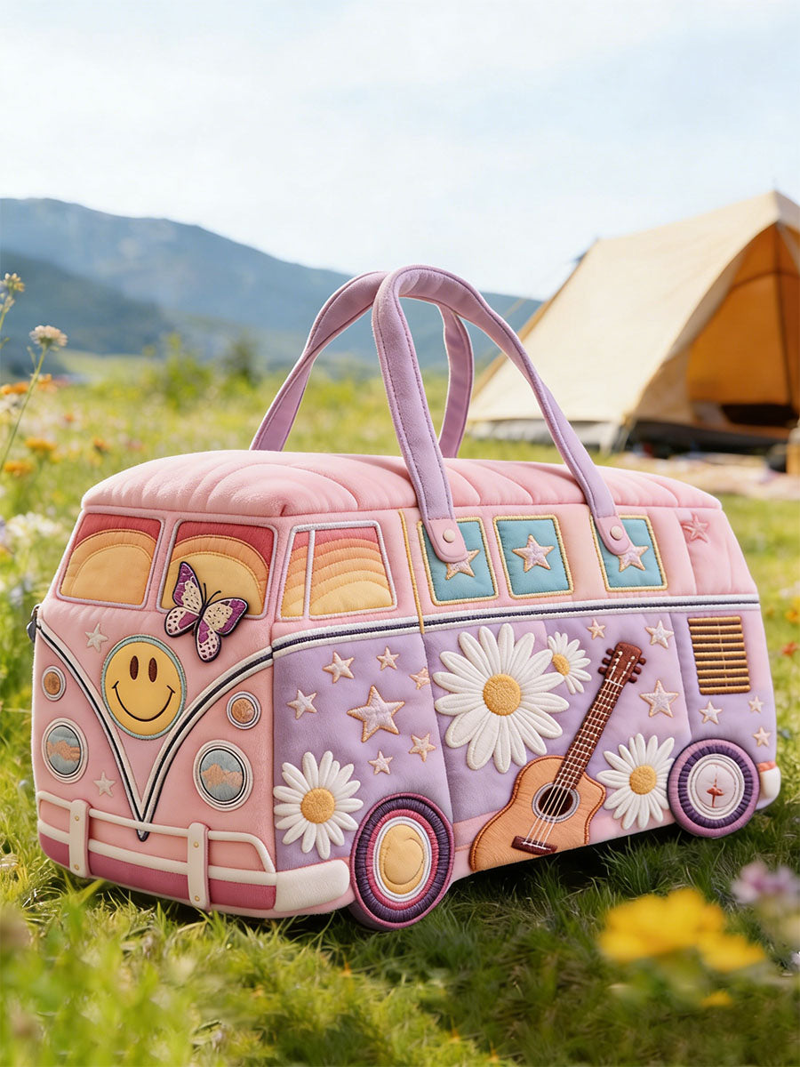 Retro Hippie Print Quilted Duffle Bag