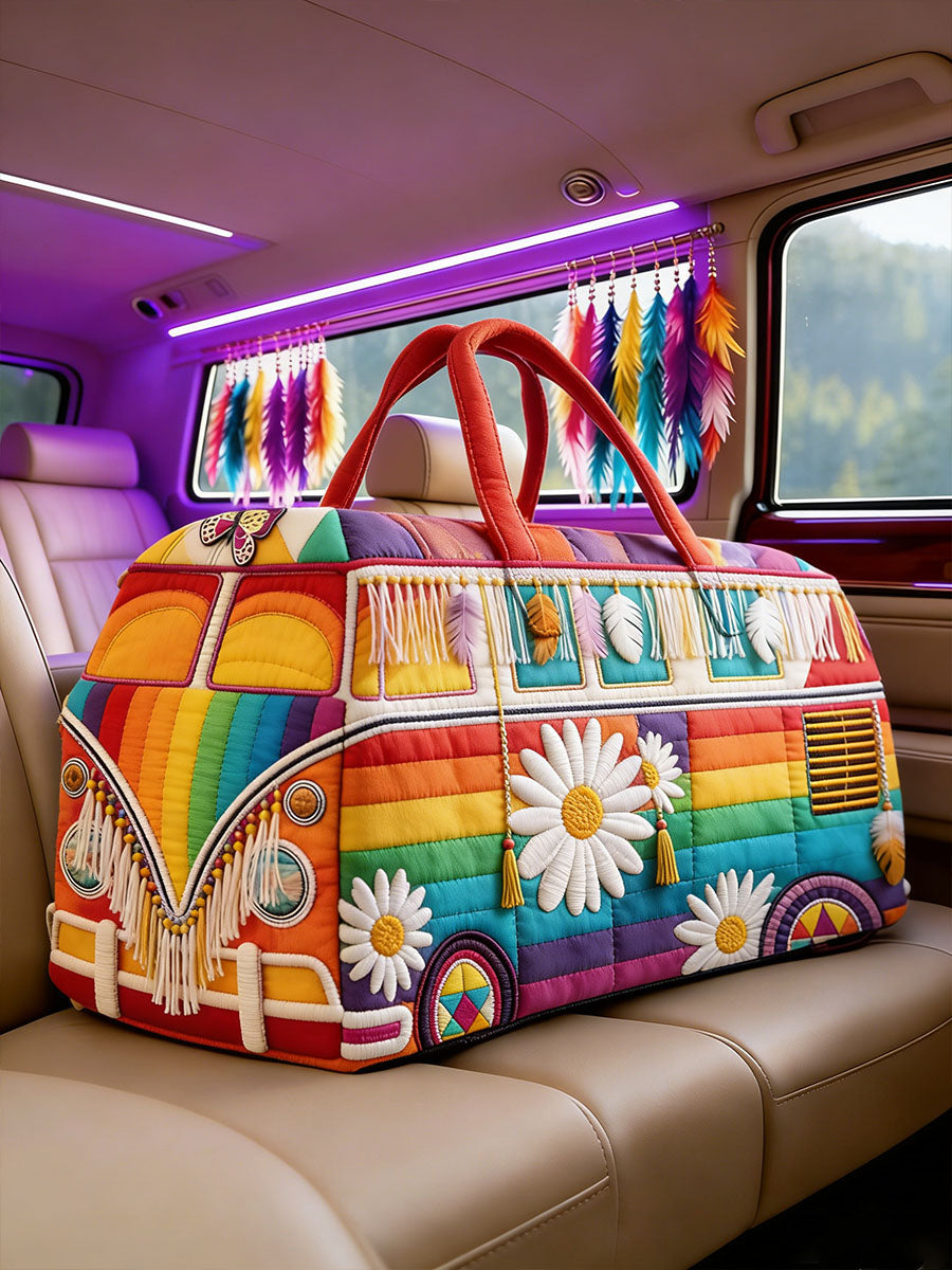 Retro Hippie Print Quilted Duffle Bag