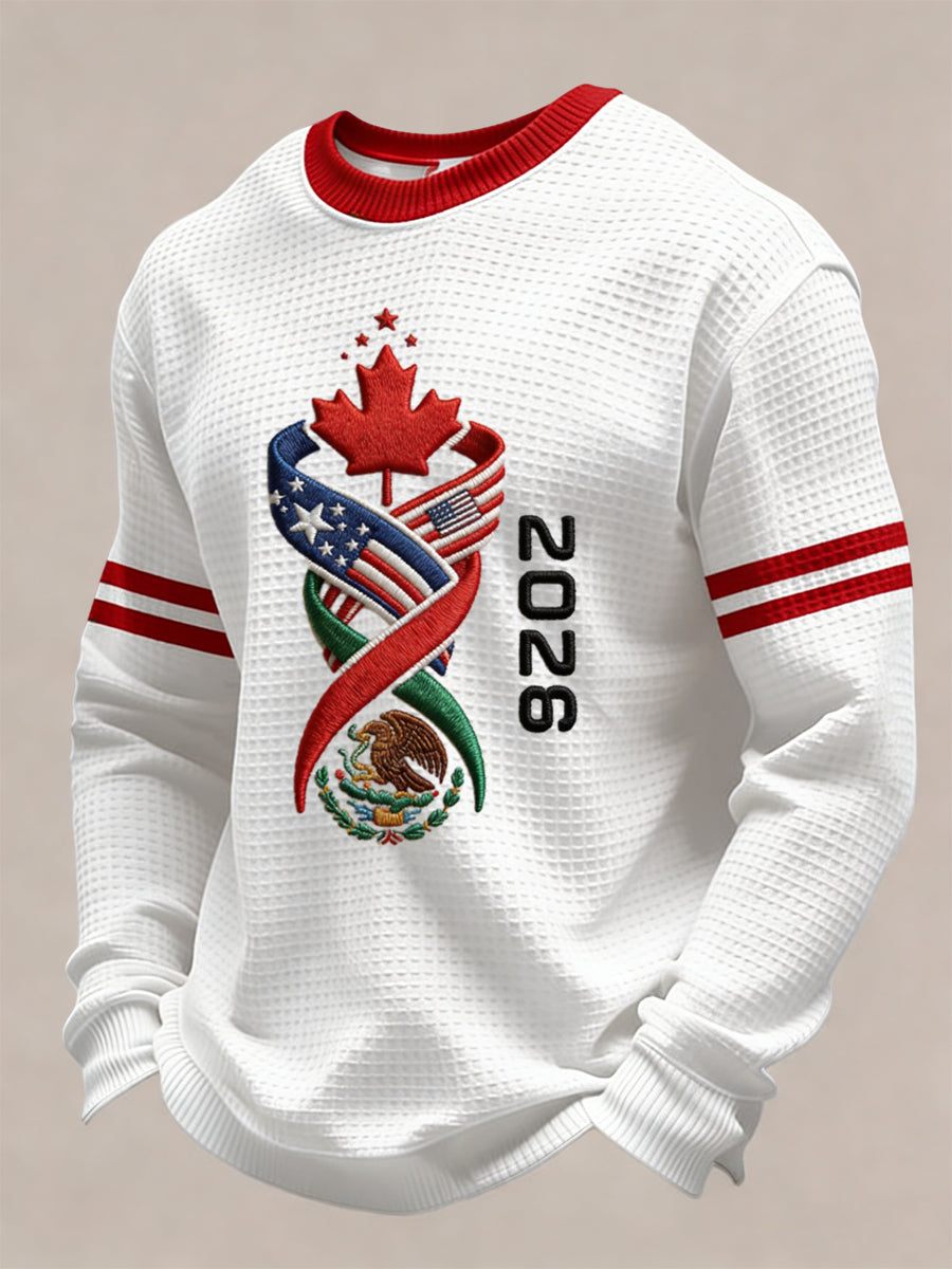 Retro Canada 2026 Soccer Championship Badge Casual Waffle Weave T-Shirt