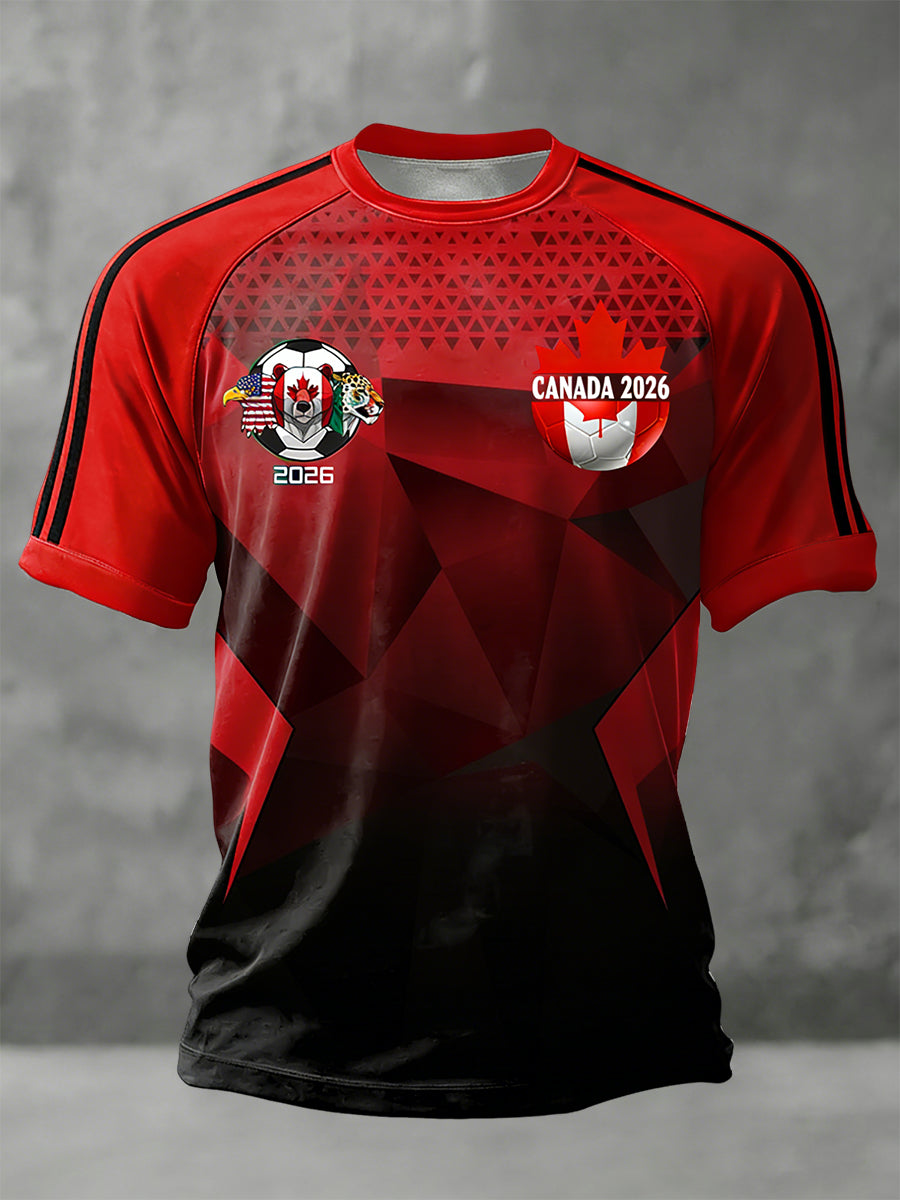 Retro Canada 2026 Soccer Championship Geometric Casual T-Shirt