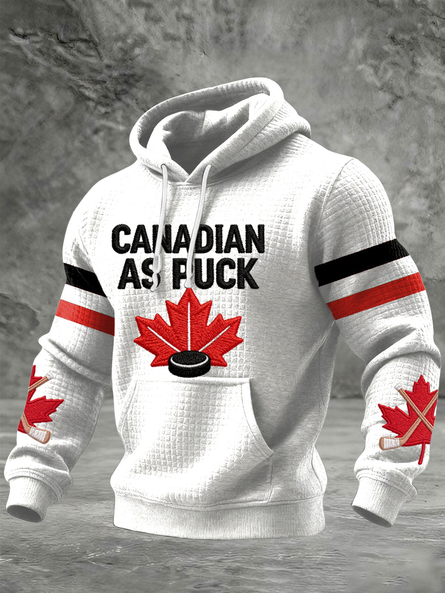 Men's Vintage Canadian Hockey Patchwork Casual Hoodie