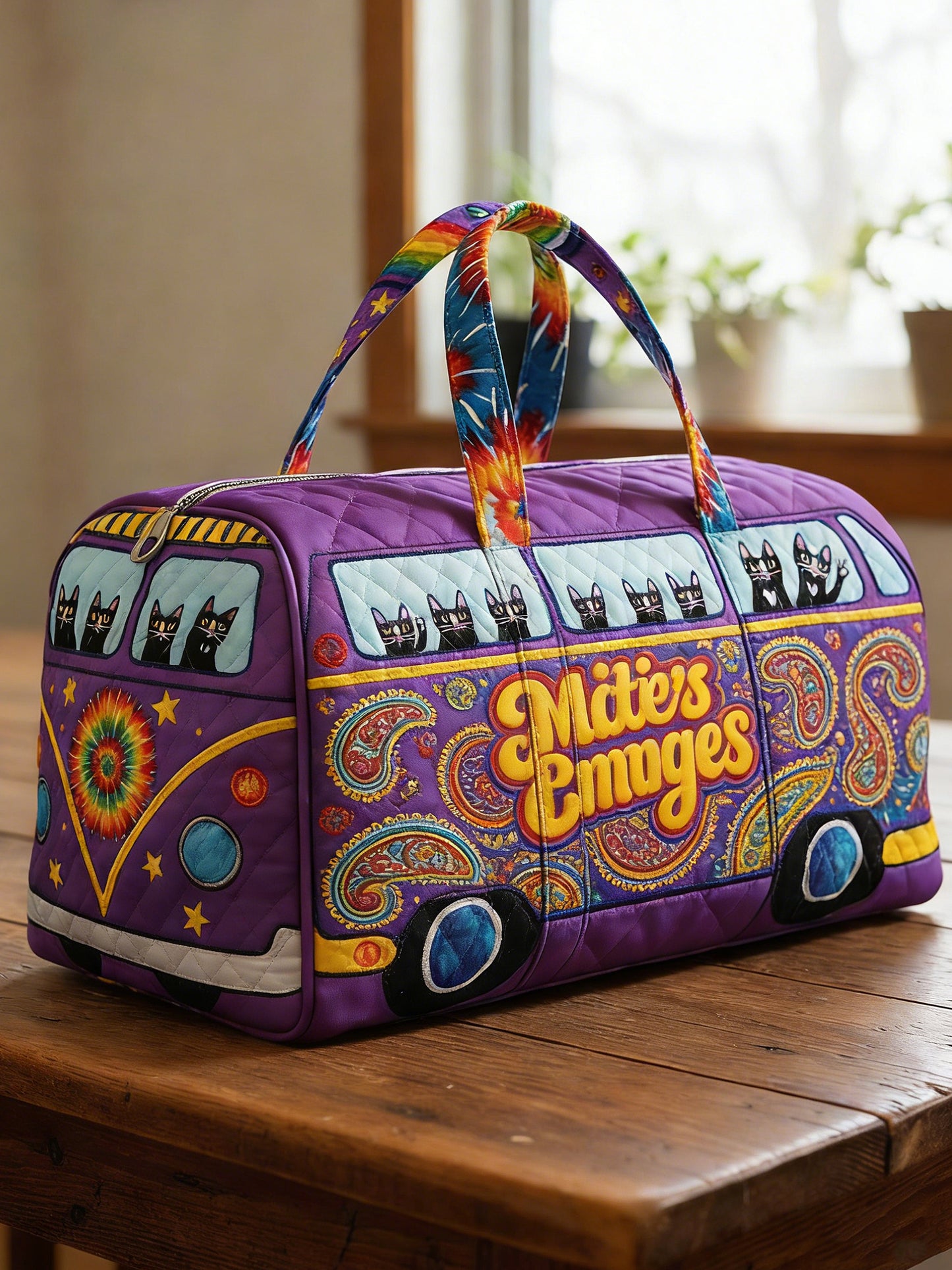 Flower Hippie Car Print Quilted Hand-Held Travel Bag