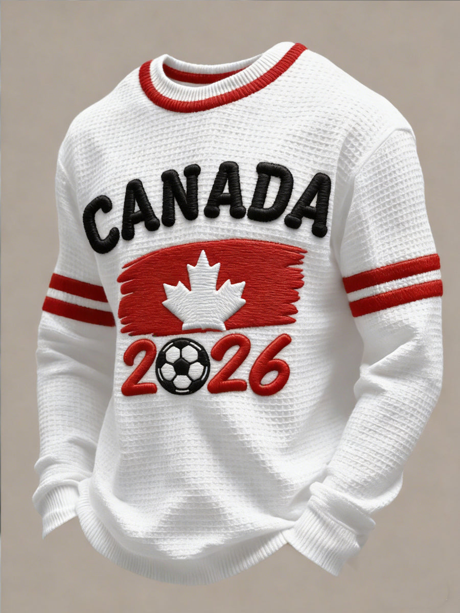 Retro Abstract Canada 2026 Soccer Flag Casual Waffle Weave T-Shirt