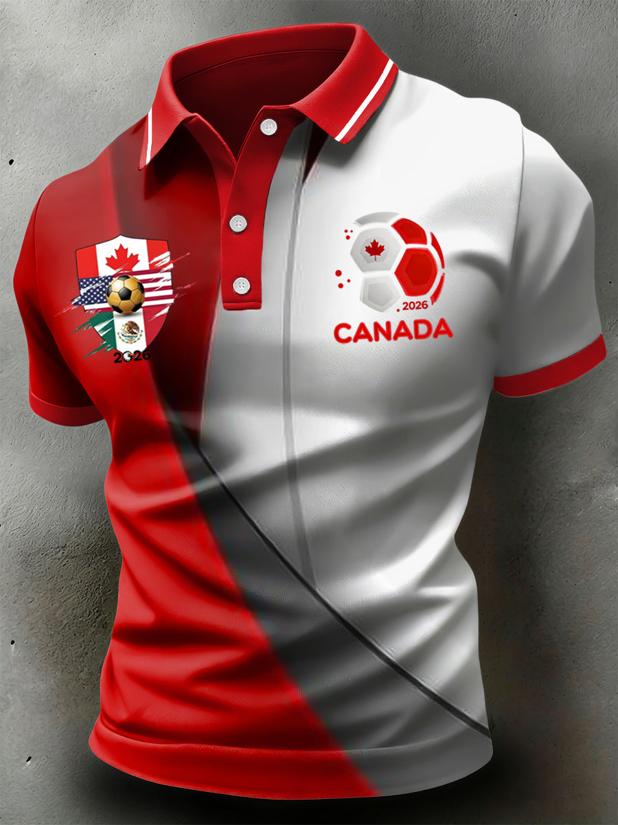 Retro Canada 2026 Soccer Championship Patchwork Casual Polo Shirt