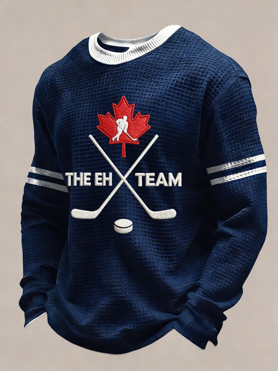 Retro Canadian Hockey Fan Casual Waffle-Weave T-Shirt