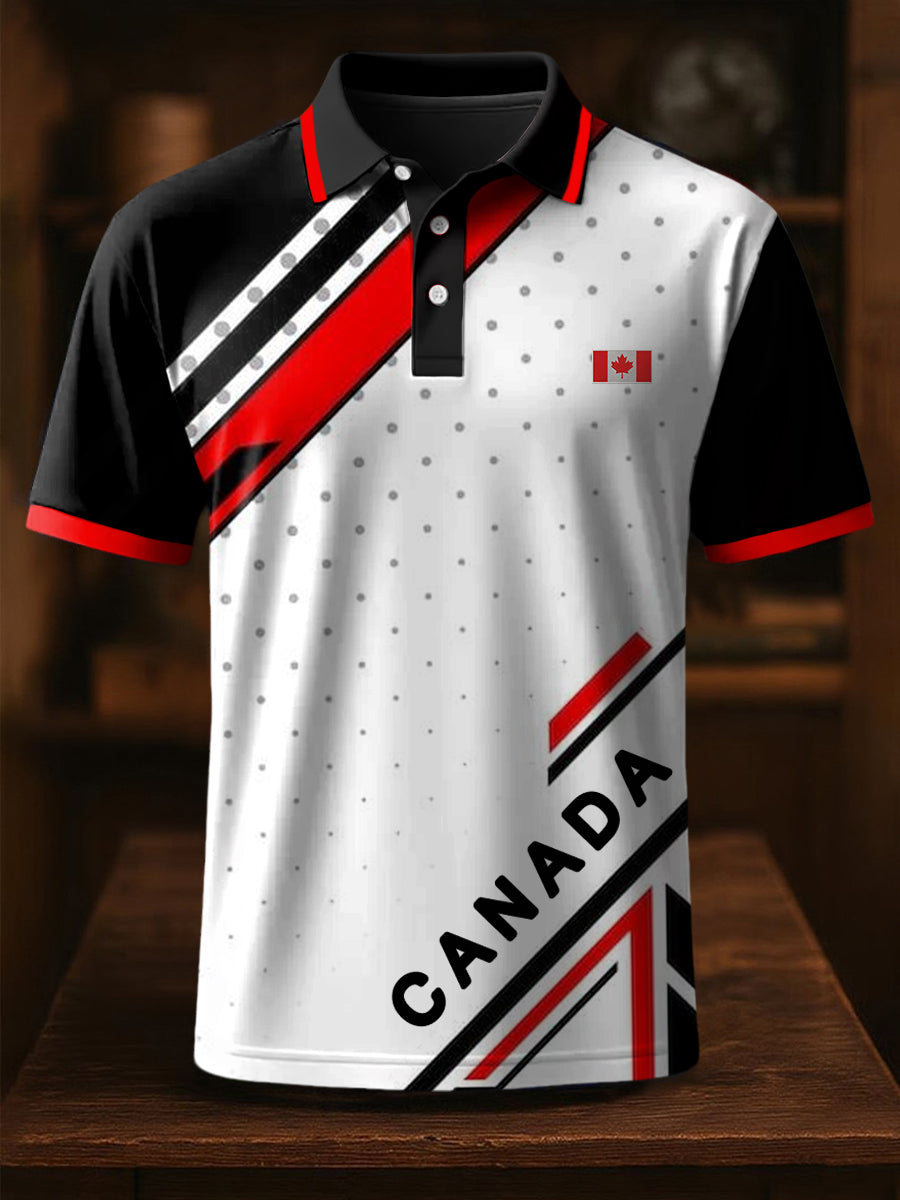 Men's Canadian Flag Geometric Print Casual Top