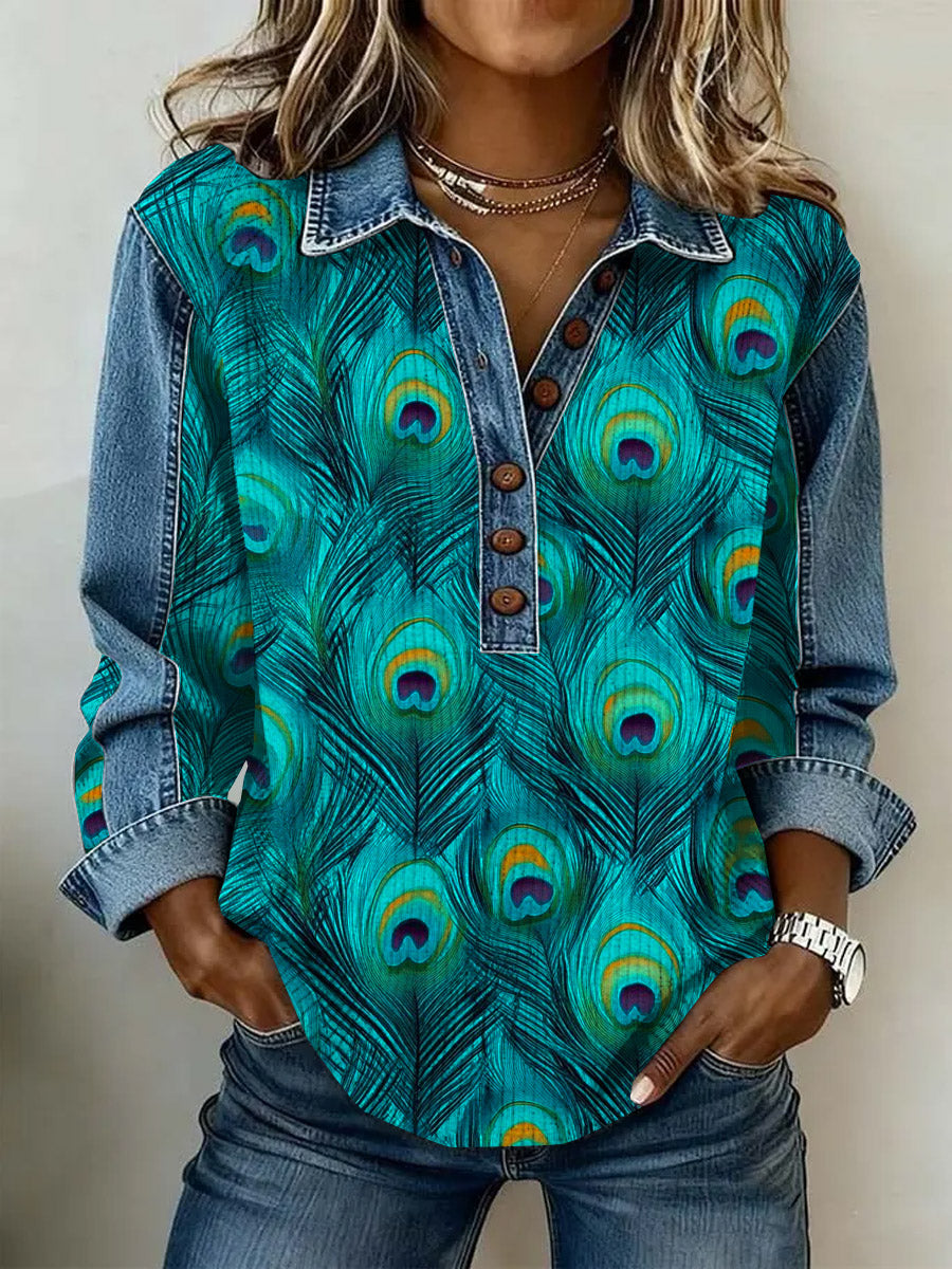 Women's Vintage Floral Print Casual Long-Sleeve Top