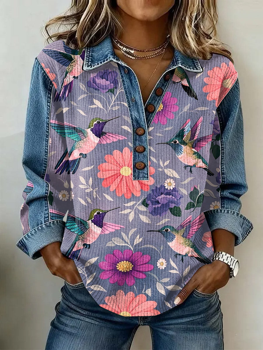 Women's Vintage Floral Print Casual Long-Sleeve Top