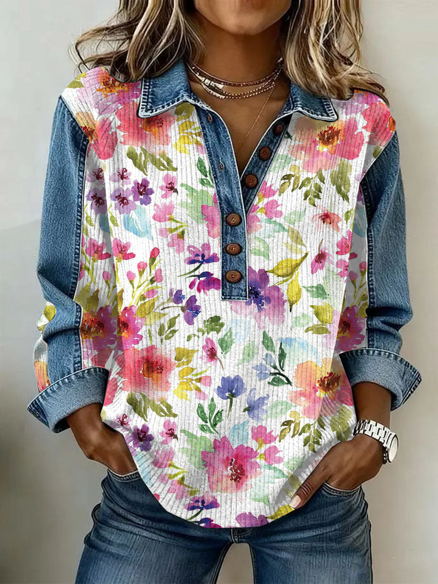 Women's Vintage Floral Print Casual Long-Sleeve Top