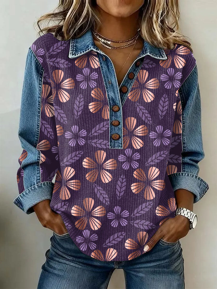 Women's Vintage Floral Print Casual Long-Sleeve Top