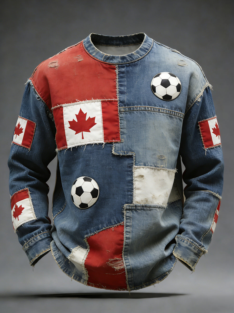 Retro Canada 2026 Soccer Patchwork Art Casual Pullover