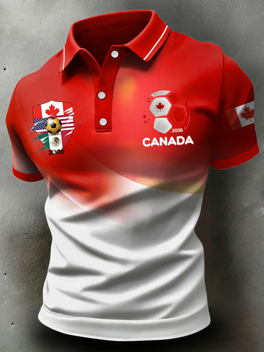 Retro Canada 2026 Soccer Art Gradient Casual Polo