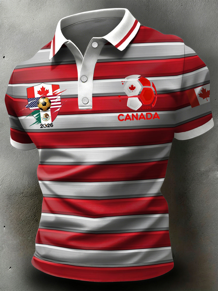 Retro Canadian 2026 Soccer Stripe Art Casual Polo