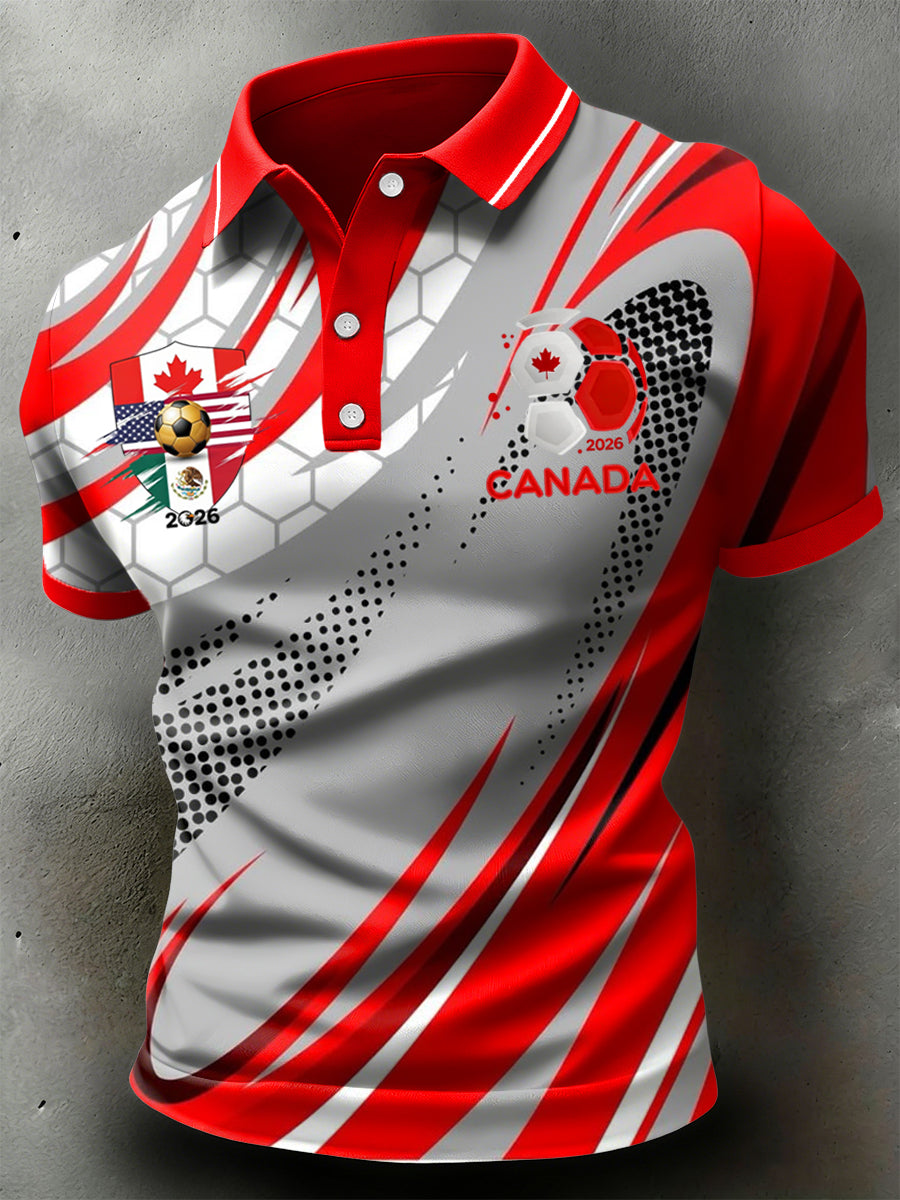 Retro Abstract Canada 2026 Soccer Geometric Casual Polo Shirt