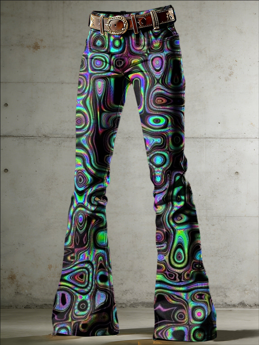 Women's Psychedelic Art Print Flared Trousers