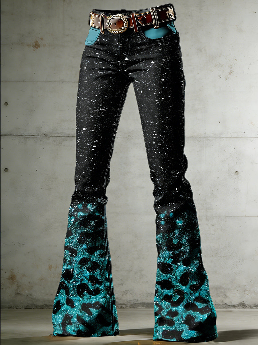 Women's Art Leopard Print Flared Trousers