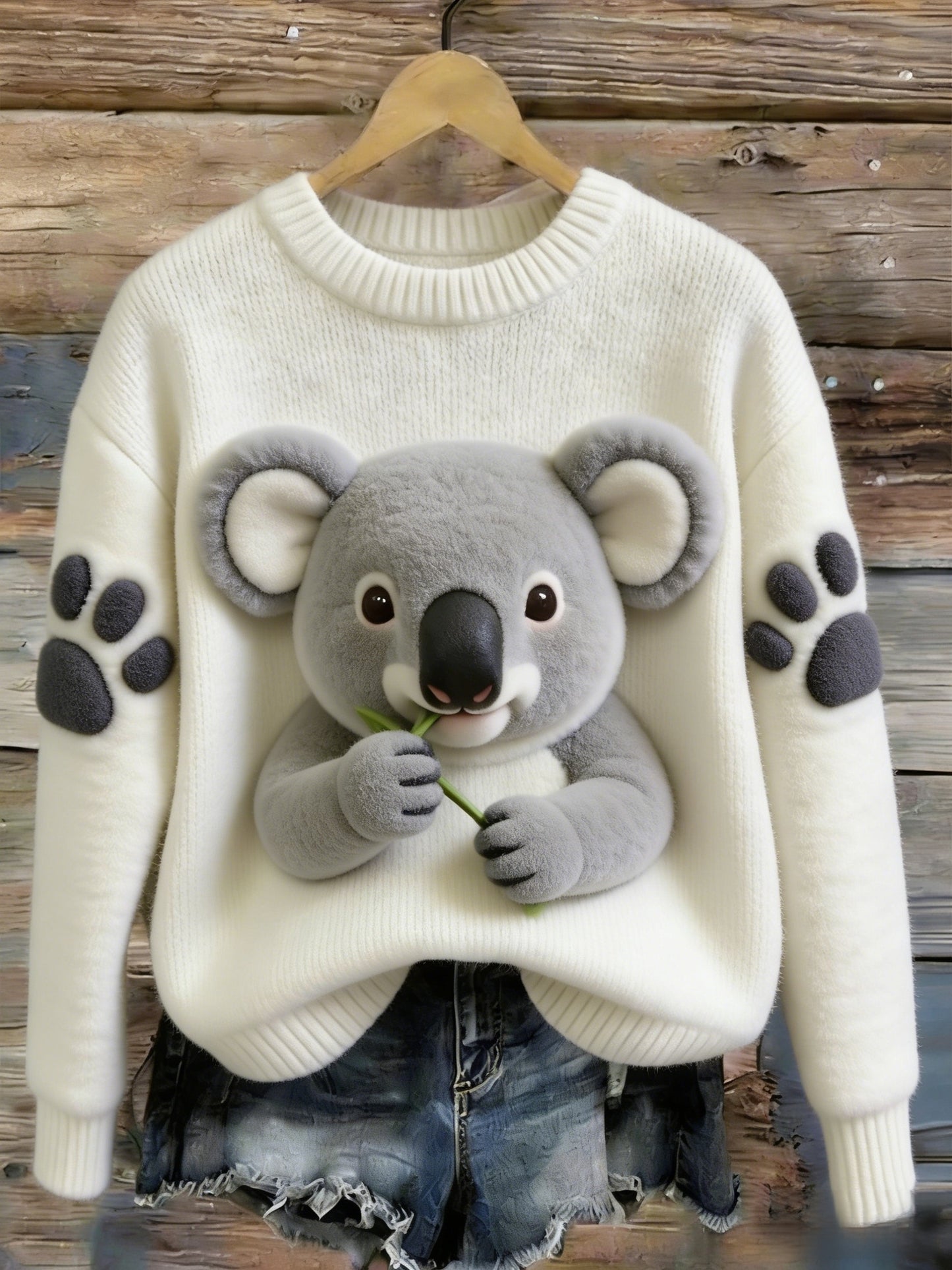 Women's Retro Australian Koala Flannel Sweater Top