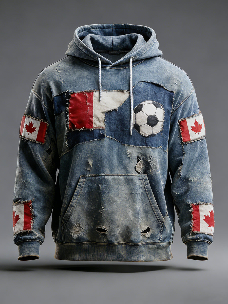 Retro Canadian Flag Soccer Championship Casual Hoodie