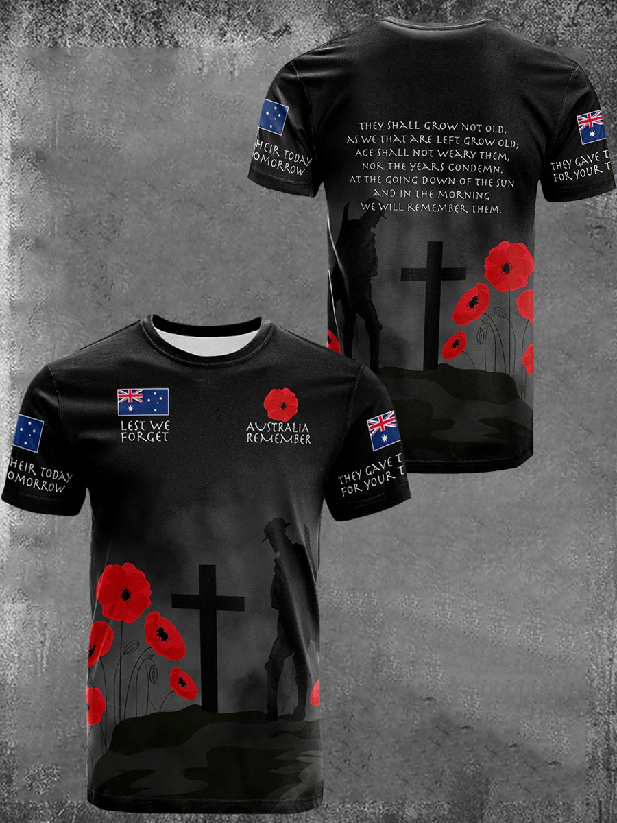 Men's Australia Anzac Day Lest We Forget Short Sleeve T-shirt