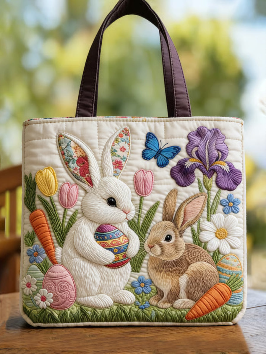 Easter Bunny Floral Printed Tote Bag