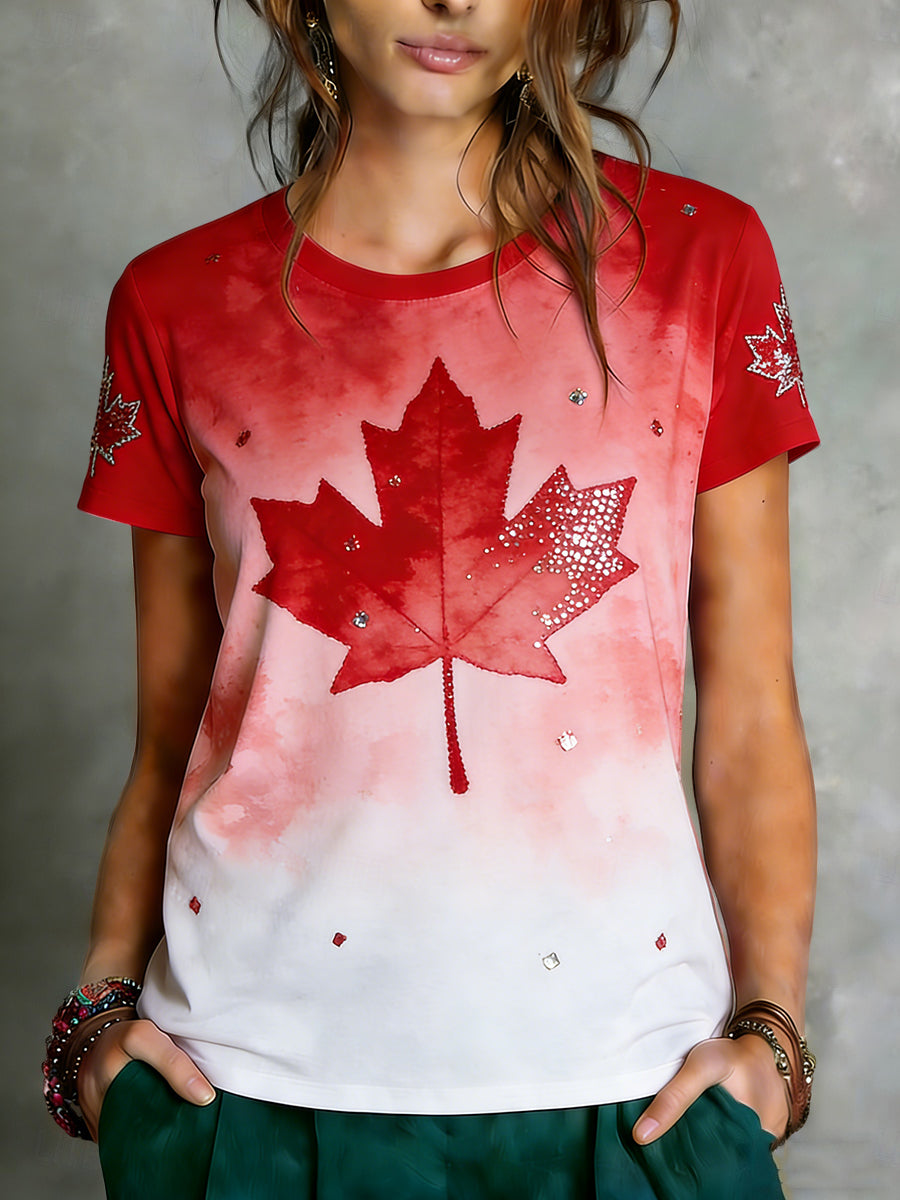 Women's Vintage Gradient Canadian Maple Leaf Art Casual T-Shirt