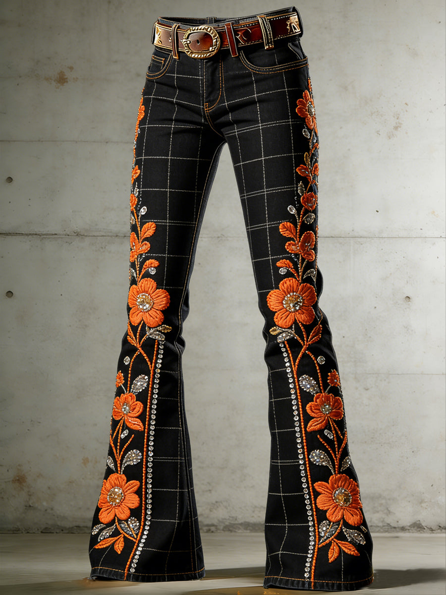 Women's Art Print Flared Trousers