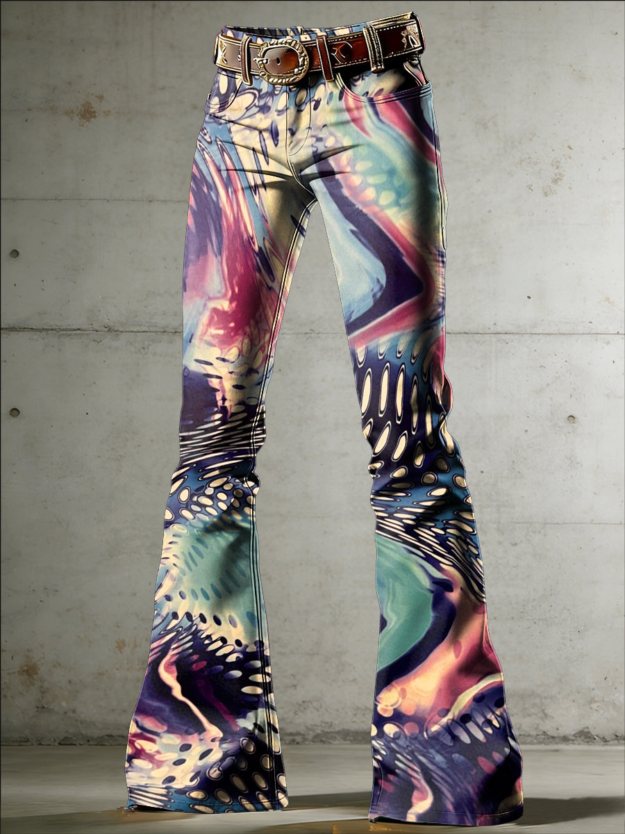 Women's Art Print Flared Trousers