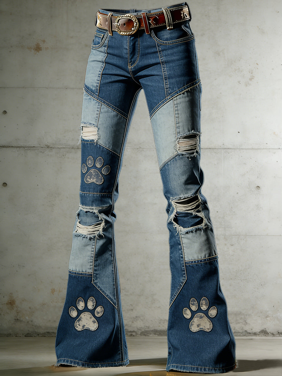 Women's Art Print Flared Trousers