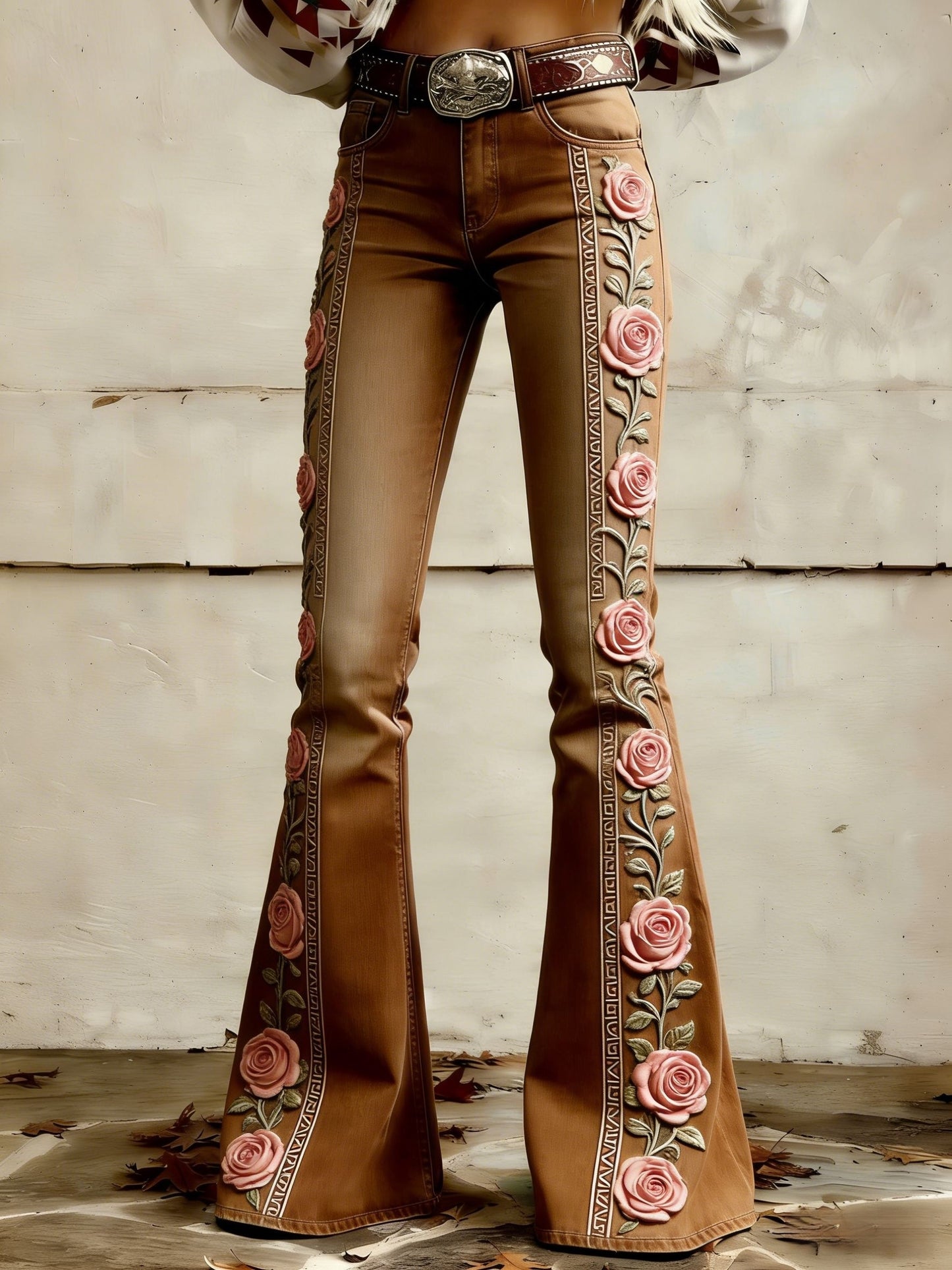 Women's Floral Art Print Flared Trousers