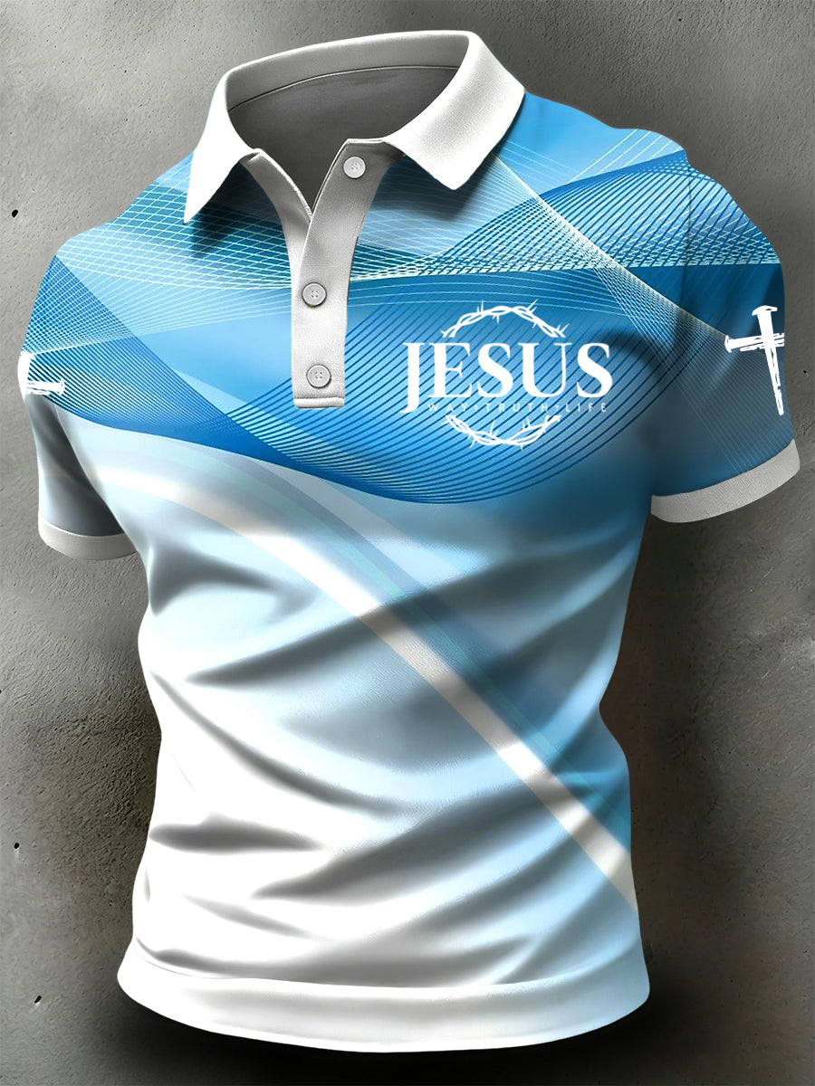 Retro-Style Cross Gradient Texture Casual Polo Shirt