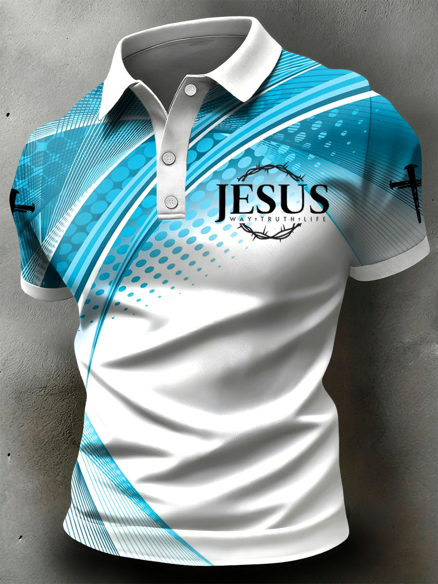 Retro-inspired Cross-Stripe Casual Polo Shirt