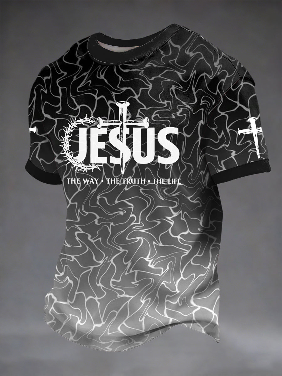 Retro-Style Gradient Cross Casual T-Shirt