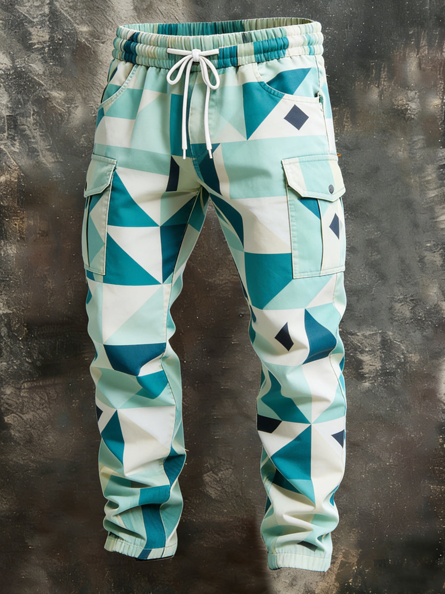 Men's Retro Vacation Business Art Print Casual Workwear Trousers