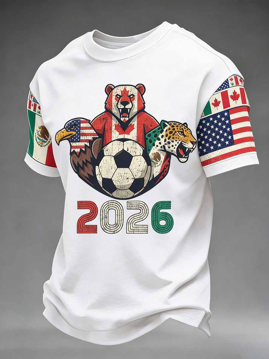 Men's World Football Tournament Pattern Print Casual T-Shirt