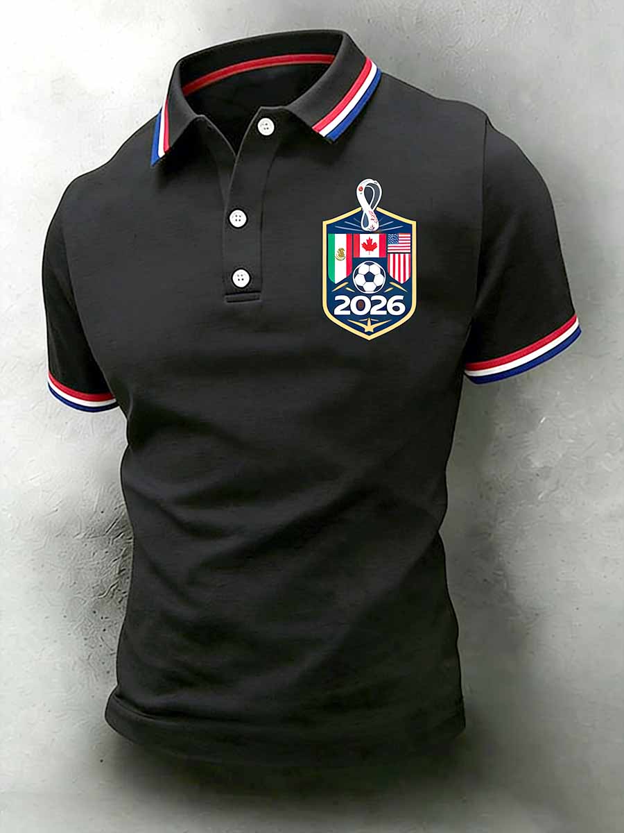 Men's World Football Tournament Pattern Print Casual Polo Shirt