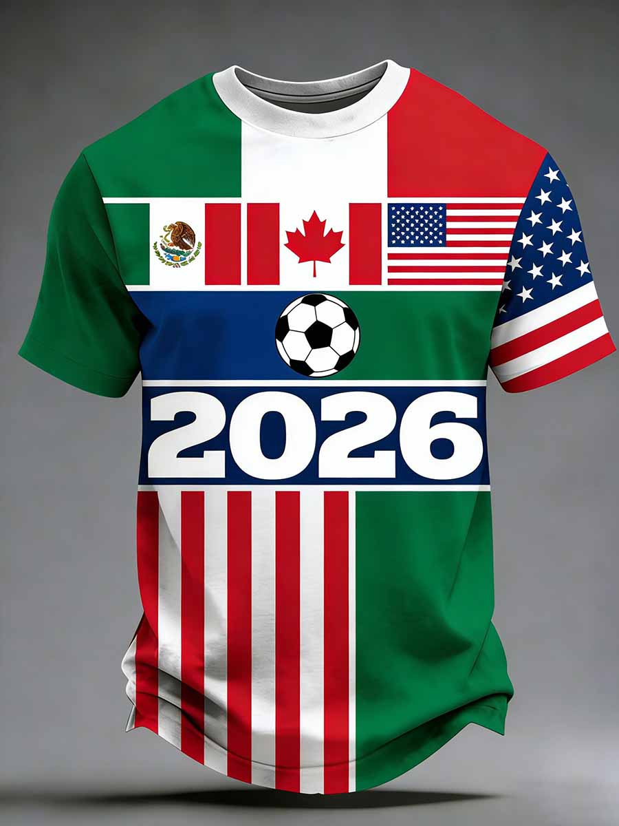 Men's World Football Tournament Pattern Print Casual T-Shirt
