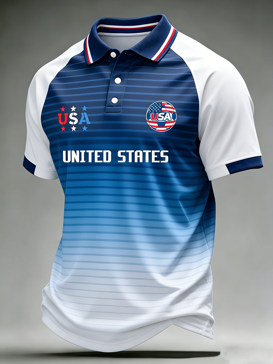 Men's Football USA Polo Neck Short Sleeve T-Shirt
