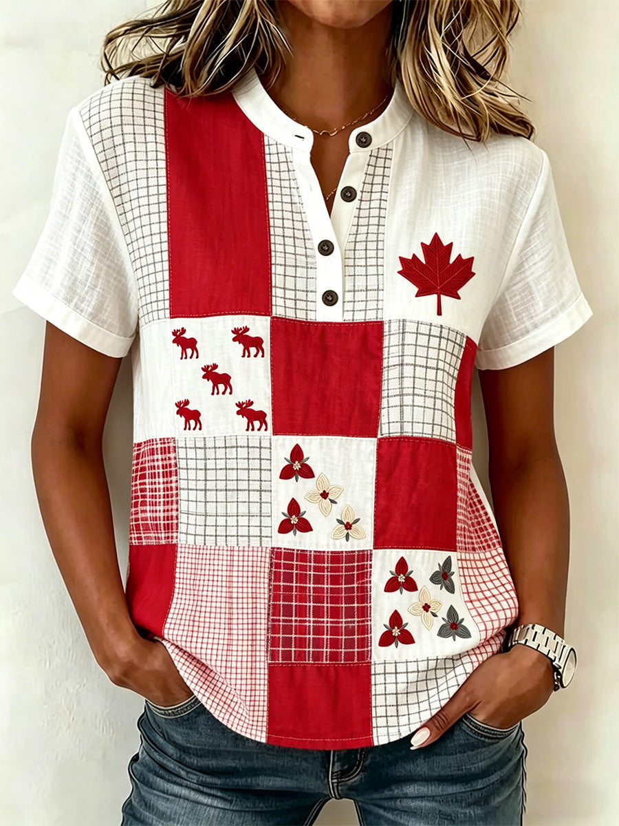 Women's Maple Leaf Checkered Print Casual Shirt