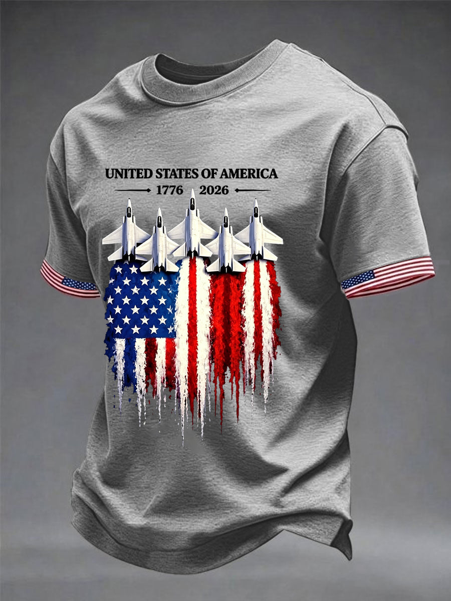 Men's Independence Day USA Flag Jet Print Casual Tee