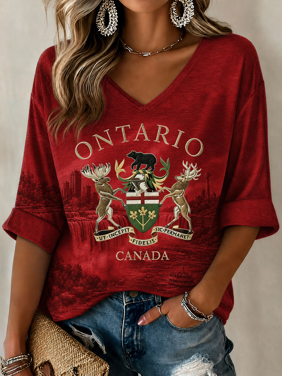Women's Ontario Printed Casual T-Shirt