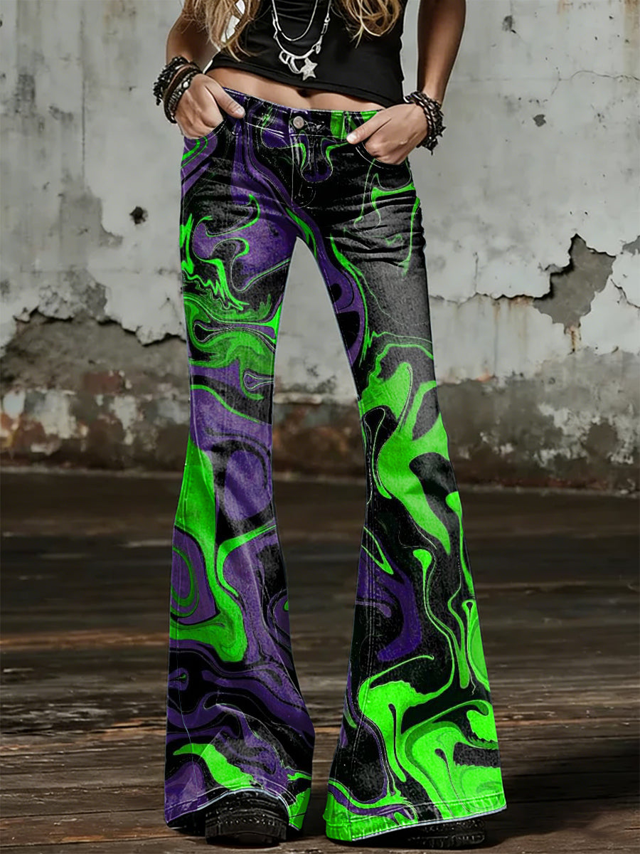 Women's Psychedelic Art Print Flared Trousers