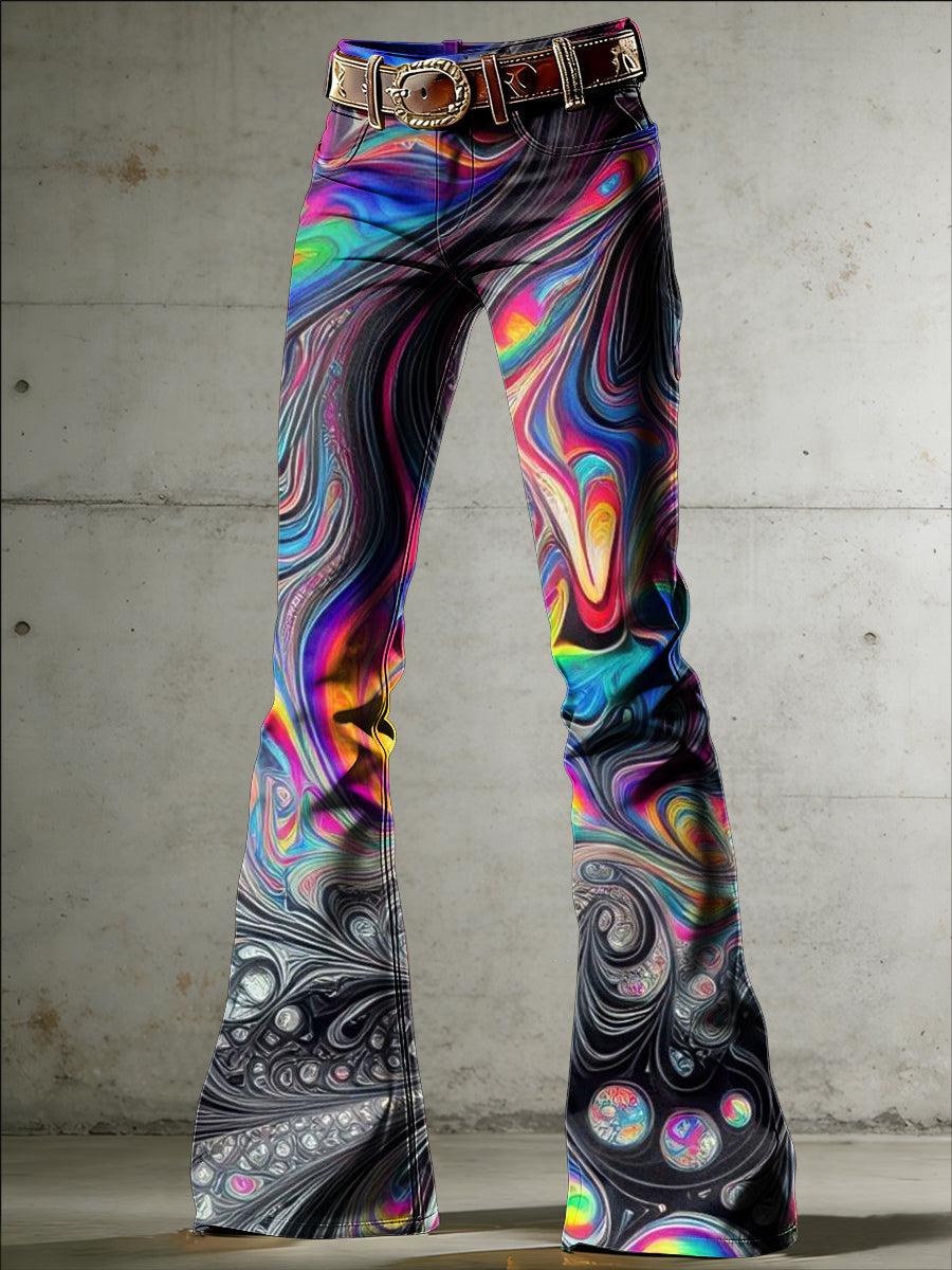 Women's Psychedelic Art Print Flared Trousers