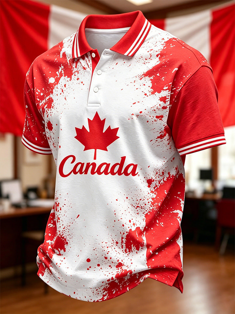 Men's Canadian Maple Leaf Print Casual Polo