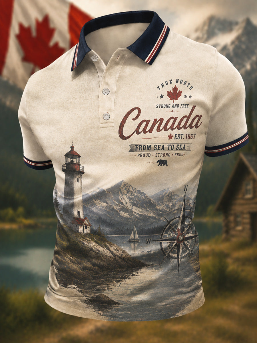 Men's Proud To Be Canadian Print Canada Day Casual Polo