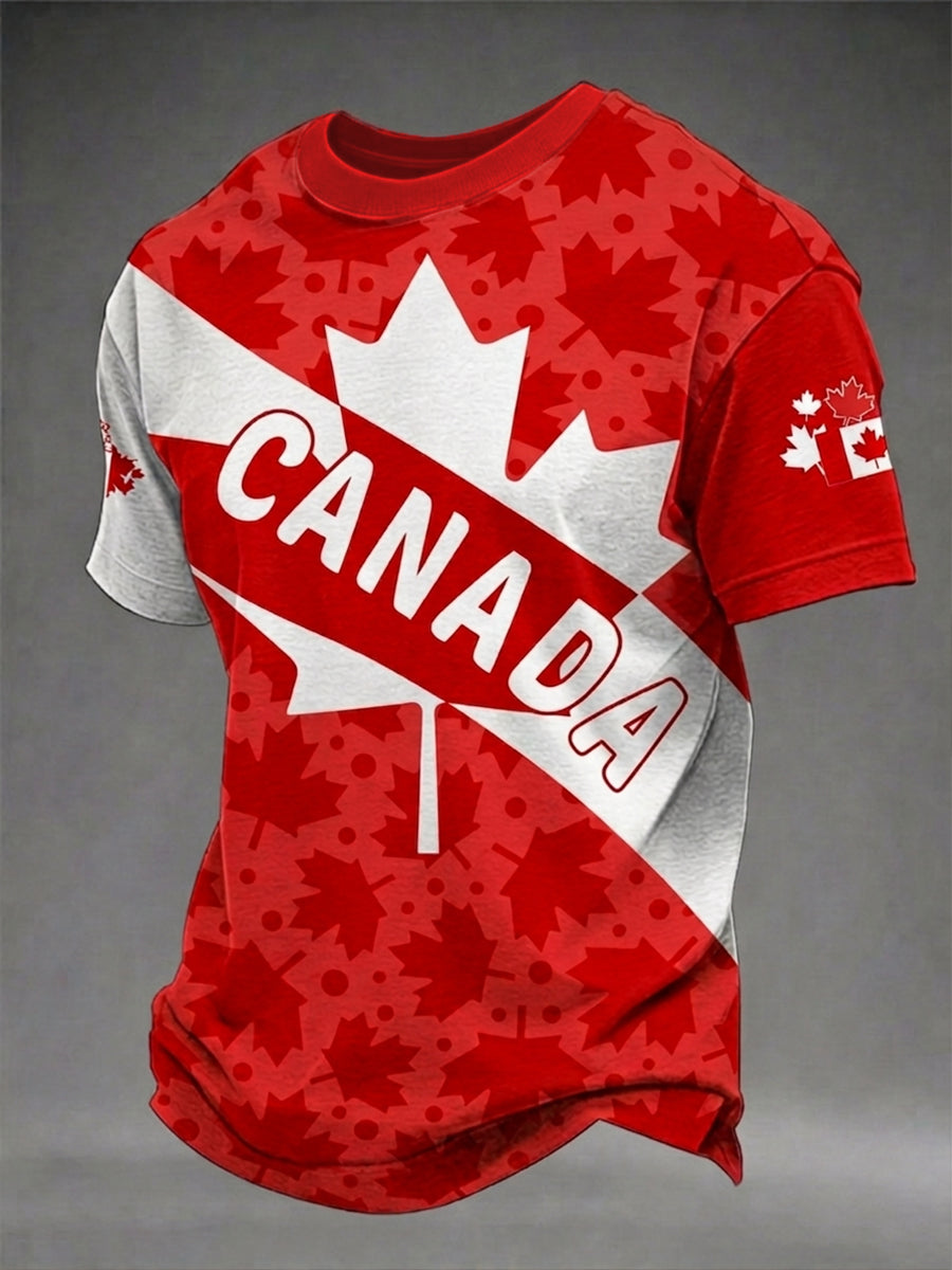 Men's Canadian Maple Leaf Print Casual Short Sleeve T-shirt