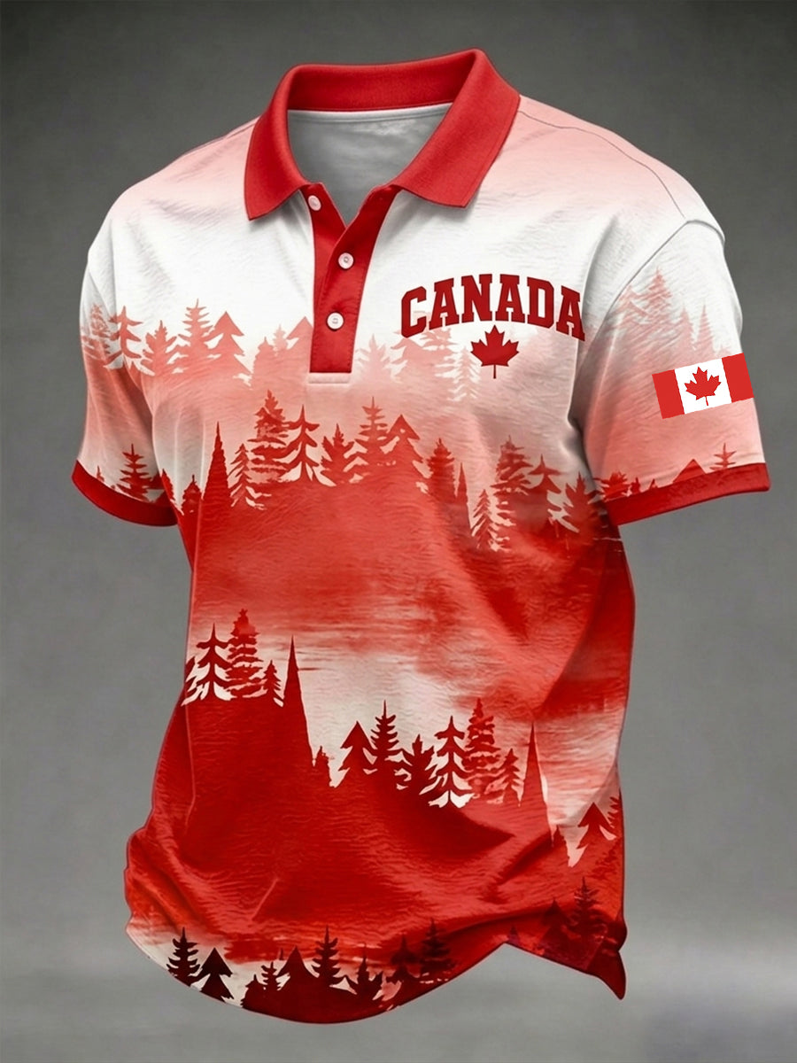 Men's Canadian Maple Leaf Print Casual Short Sleeve Top