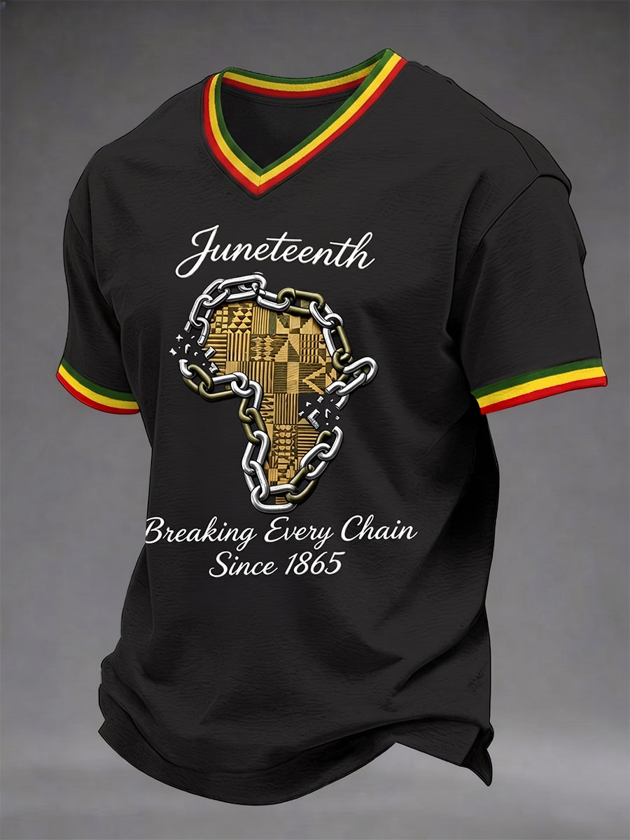 Men's Juneteenth Breaking Every Chain Since 1865 Print V-Neck Tee