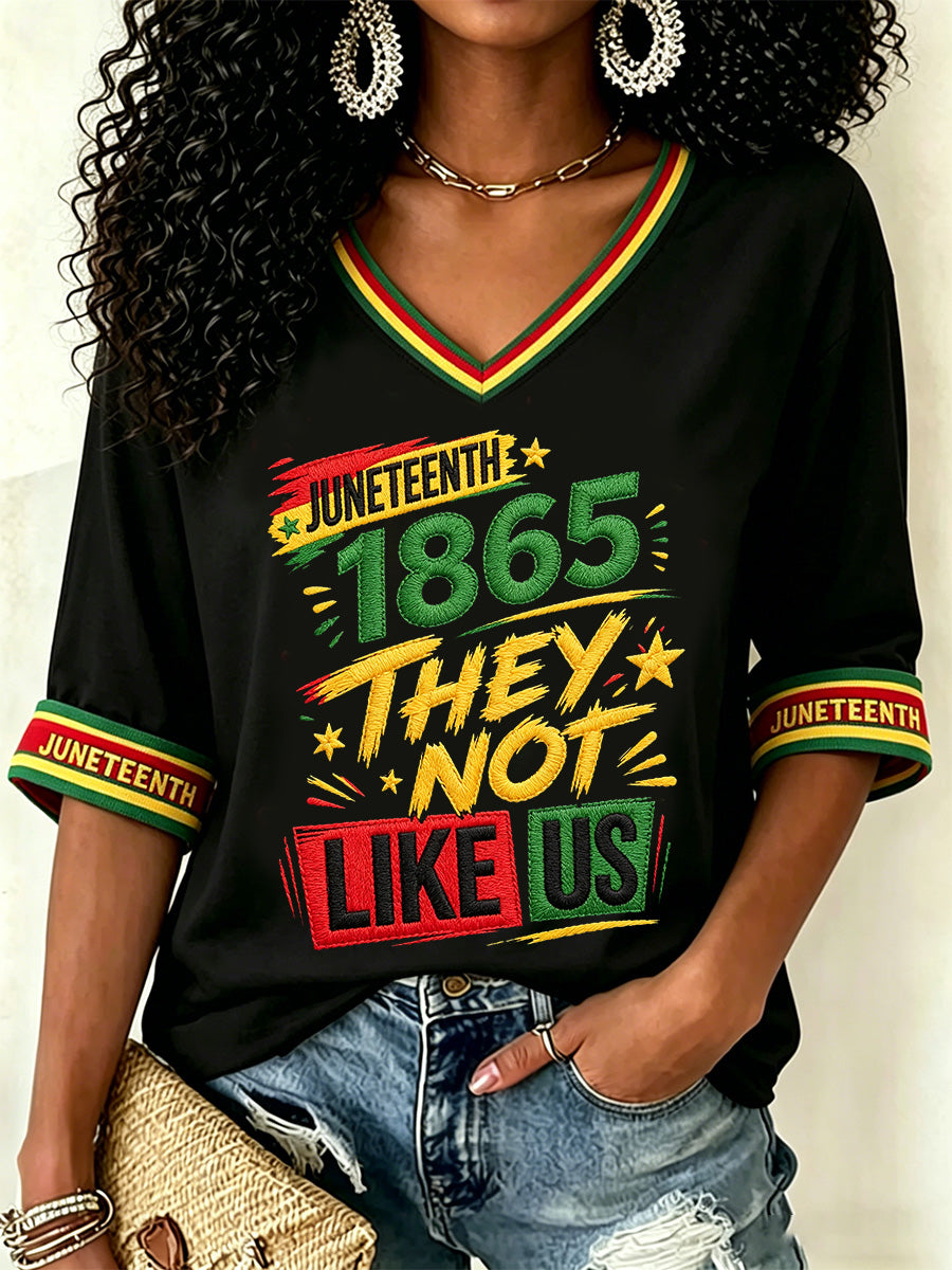 Women's Juneteenth They Not Like Us Since 1865 Print Casual V-Neck Tee