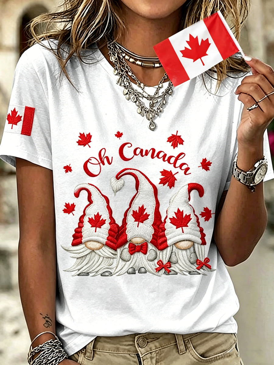 Women's Canada Day Printed Vintage Fashion Loose Short Sleeve T-Shirt
