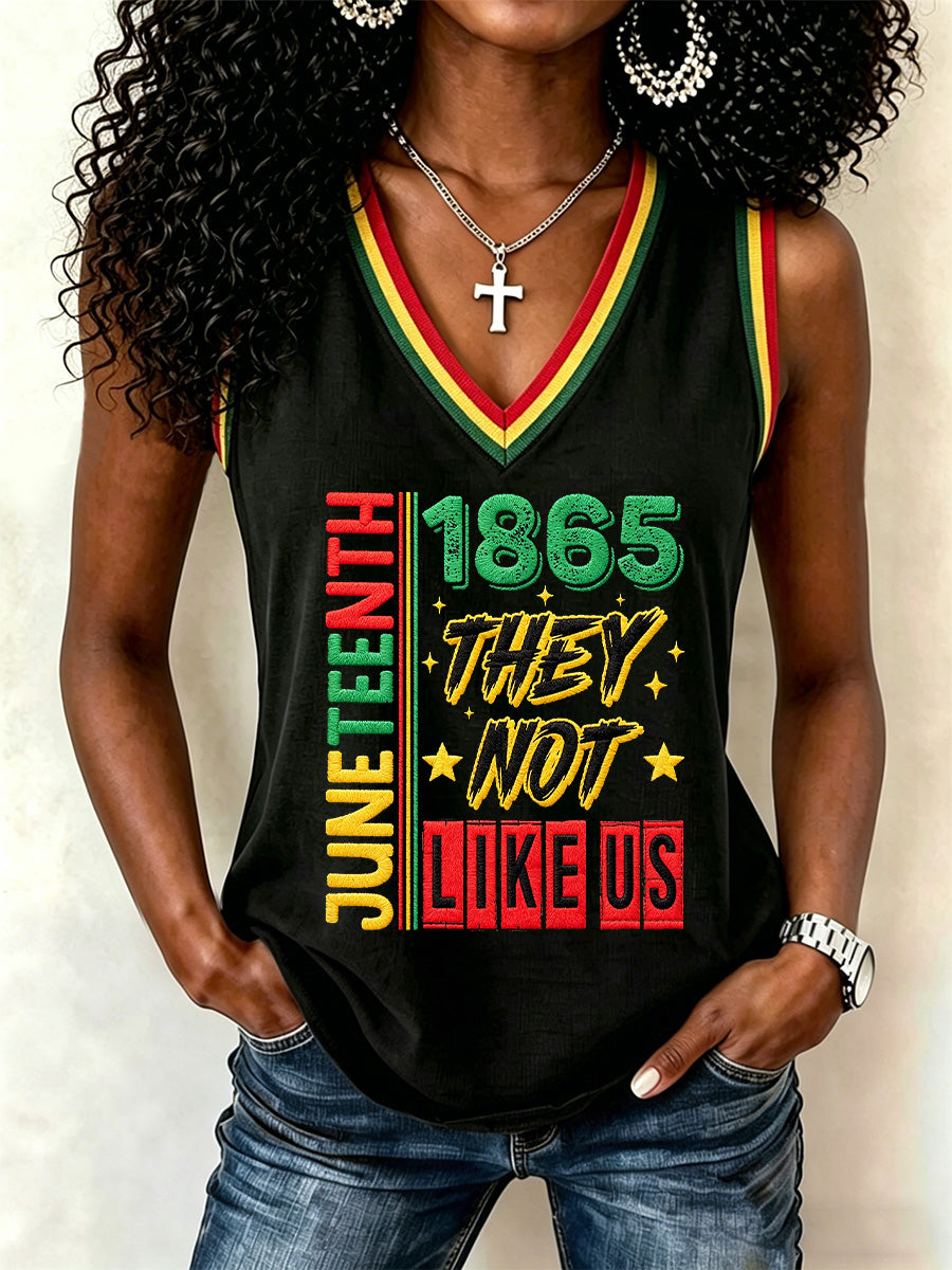 Women's Juneteenth They Not Like Us Since 1865 Print Casual V-Neck Vests